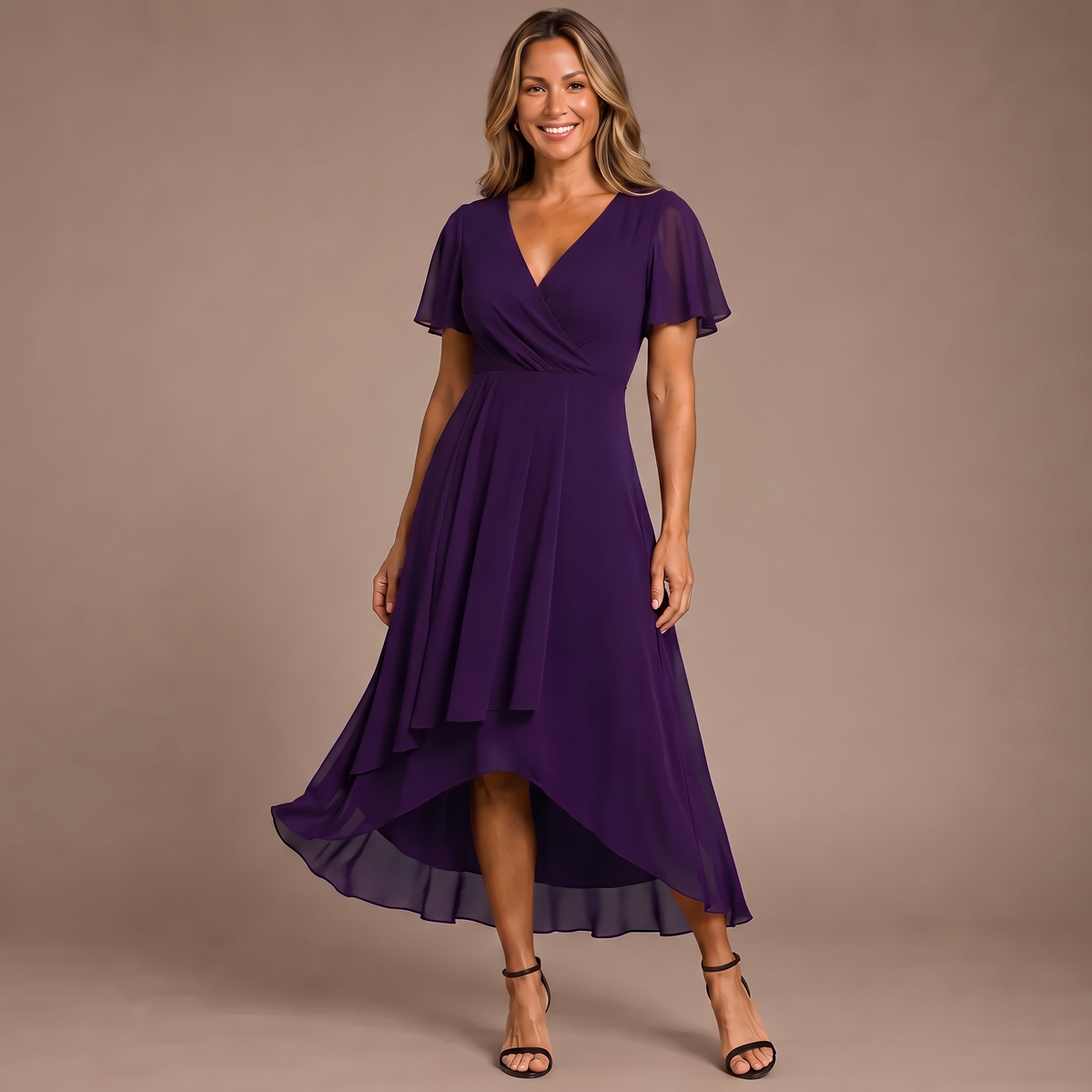 Aria - Butterfly Sleeve Chiffon V-Neck Midi Dress