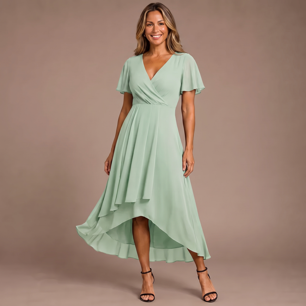 Aria - Butterfly Sleeve Chiffon V-Neck Midi Dress