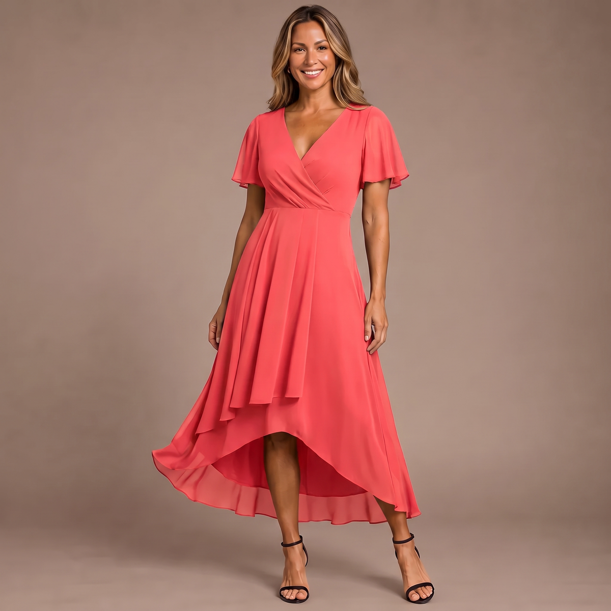 Aria - Butterfly Sleeve Chiffon V-Neck Midi Dress
