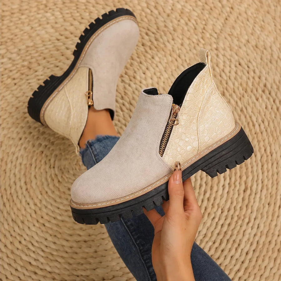 Genevieve - Women's Croc Detail Ankle Boots